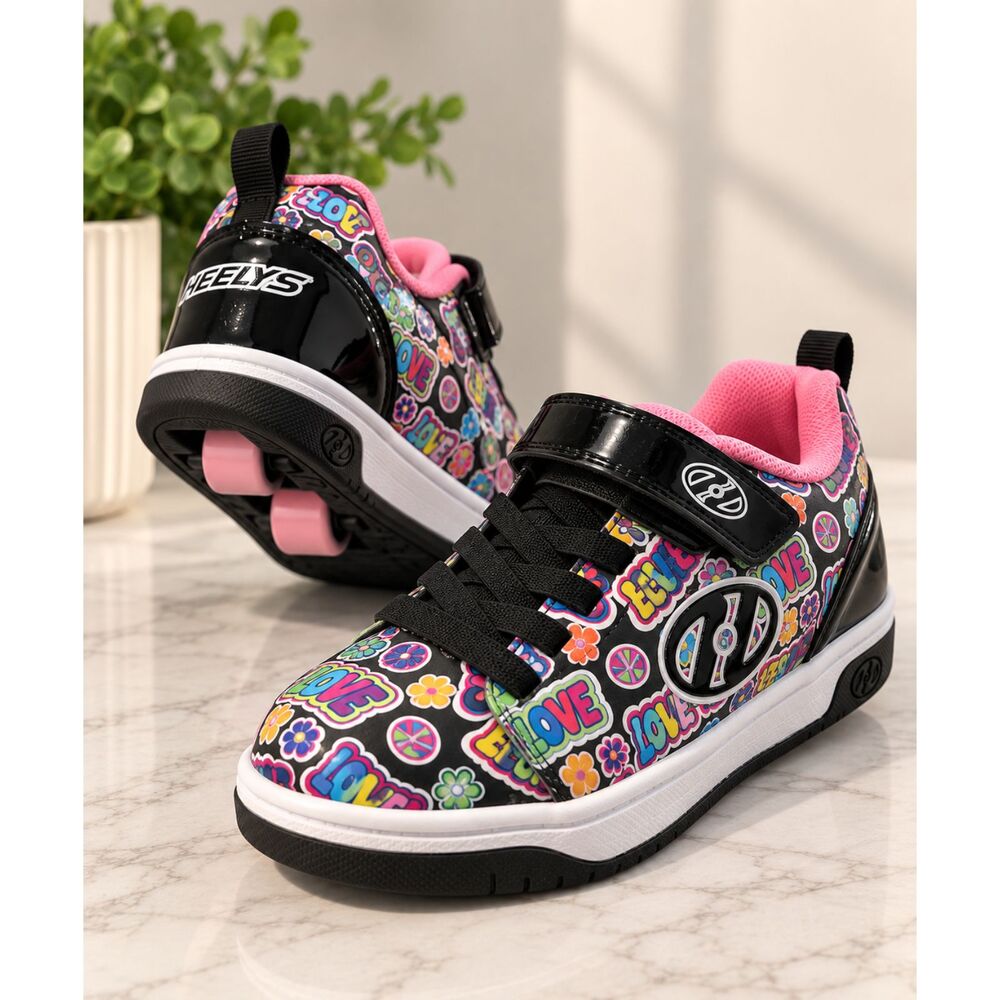 Heelys Kolect X2 Girls Youth 12C Black Pink LOVE Print Double Wheel Skate Shoes